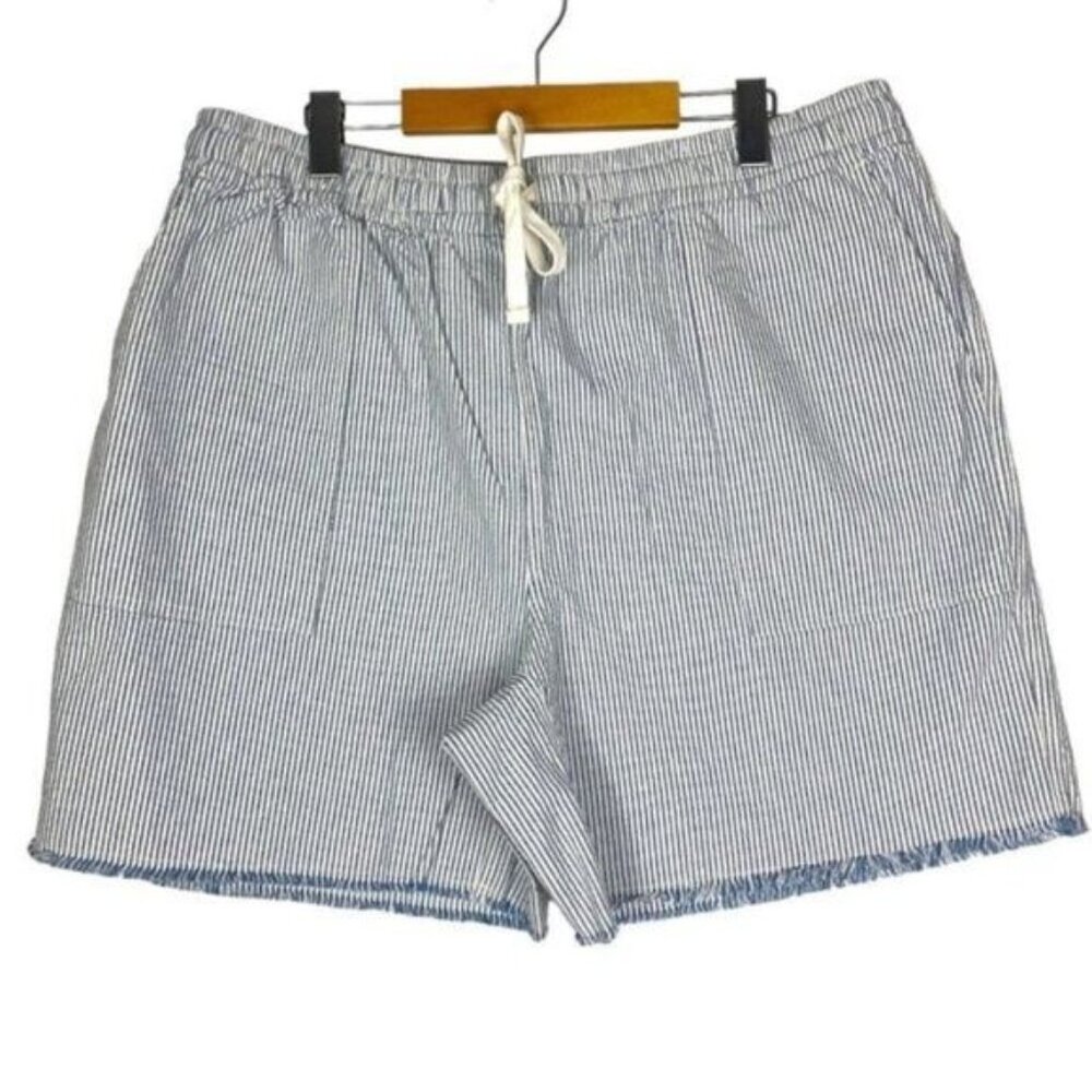 ROOTS WOMENS Coronet Blue Striped Pemberton Linen Blend Drawstring Shorts US XL